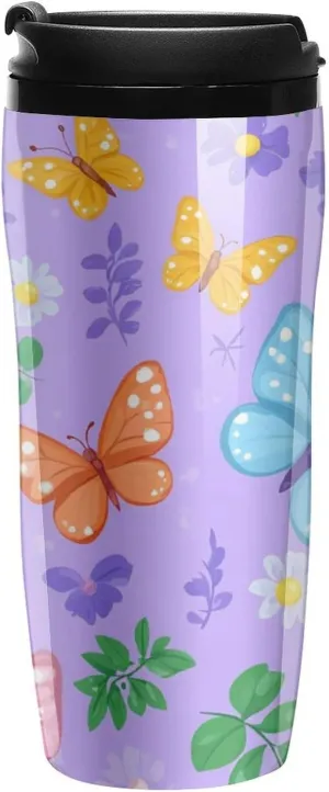 Butterflies Coffee Mug with Lid Portable Tumbler Water Bottle for Travel Business 350ml
