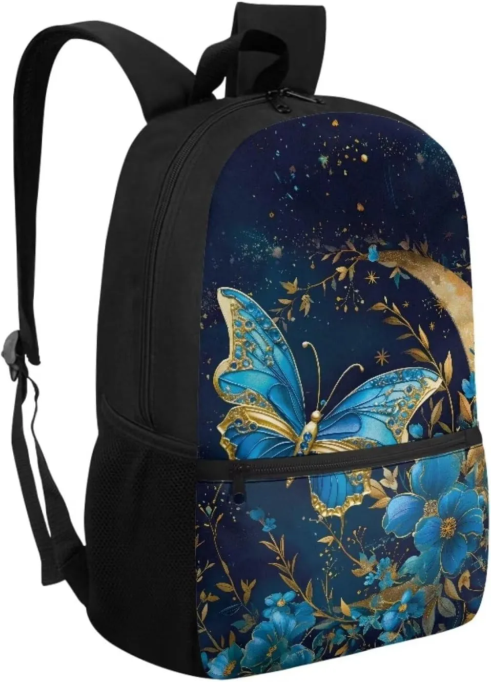 Butterfly Moon Star Backpack 17 Inch School Bags Blue Backpacks