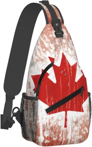(Canada Flag) Sling Bag Crossbody Backpack For Men Women Adjustable Chest Daypack For Travel Hiking Gym Casual Shoulder Bag