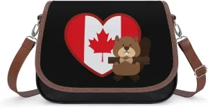 Canada Heart Print Cute Crossbody Purses for Women Leather Shoulder Bag Adjustable Shoulder Strap Handbag