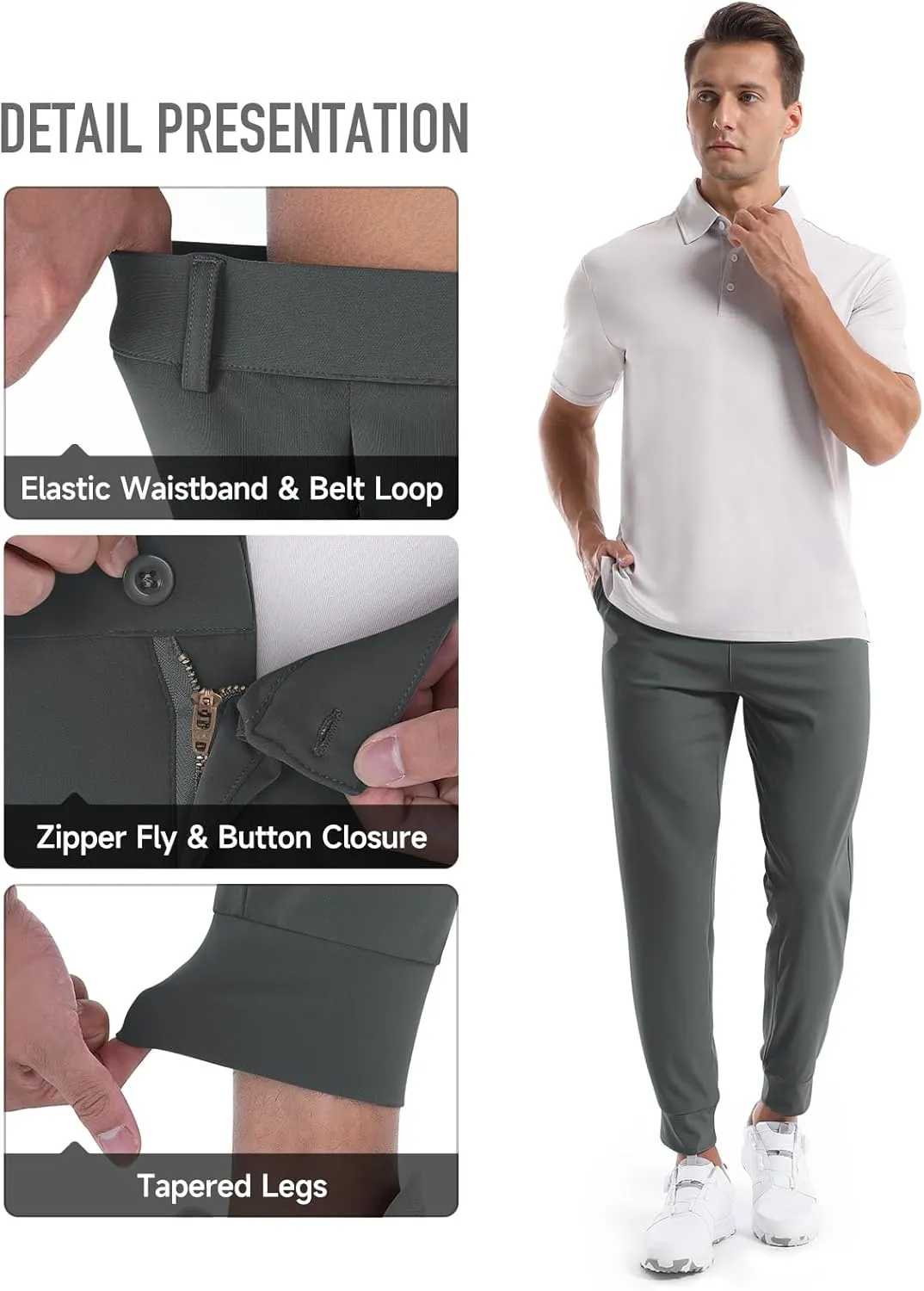 CANGHPGIN Mens Athletic Joggers with Zipper Pockets Lightweight Golf Pants Men Stretch Relaxed Fit Tapered Work Travel Pants