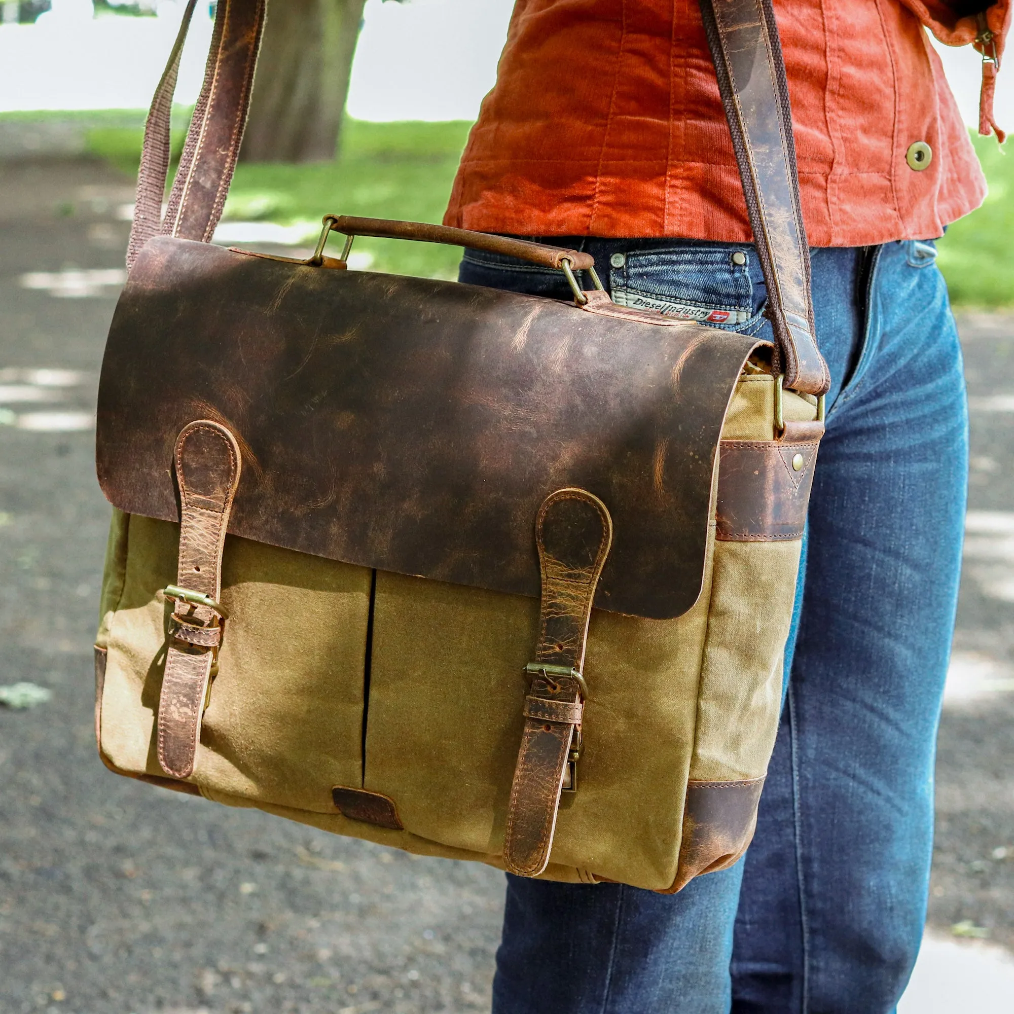 Canvas and Leather Satchel for Women
