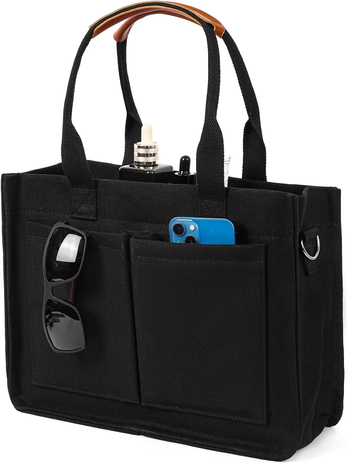 Canvas Tote Bag for Women, Large Laptop Travel Tote Handbag Totes with Crossbody Shoulder Teachers Reusable Grocery Bags