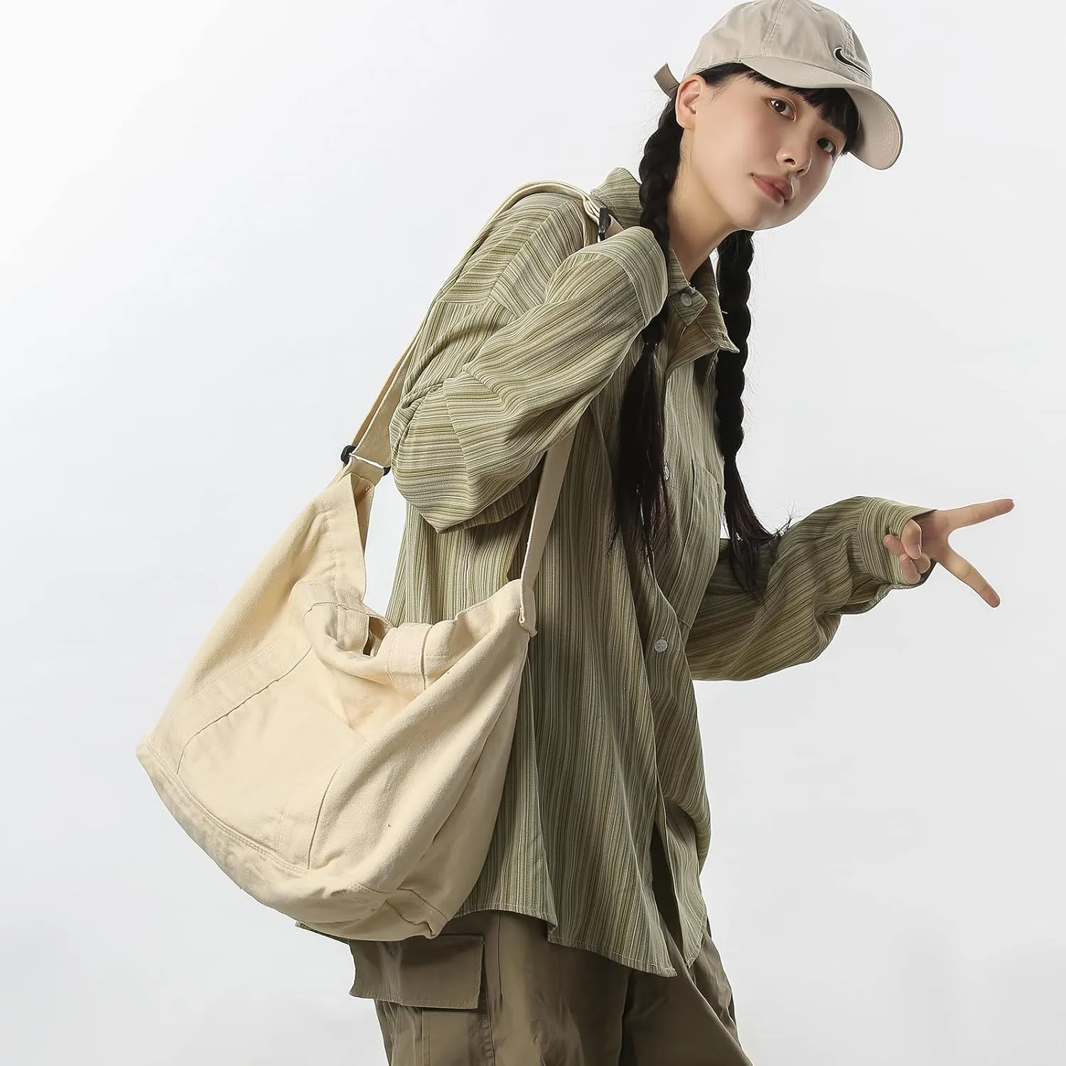 Canvas Tote Bag for Women with Pockets Cute Small Crossbody Bag Purses Handbag for Work Beach Tote Bag