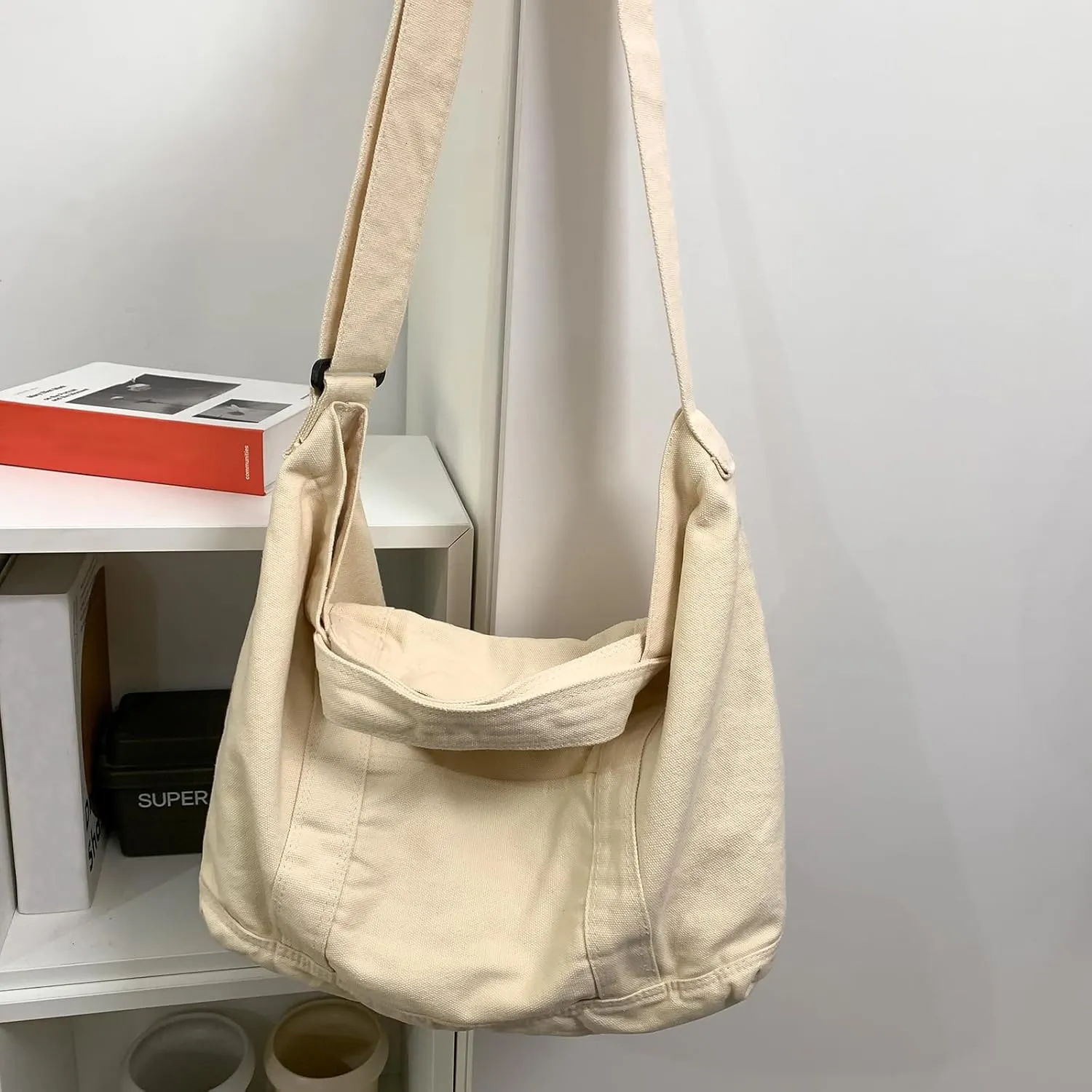 Canvas Tote Bag for Women with Pockets Cute Small Crossbody Bag Purses Handbag for Work Beach Tote Bag