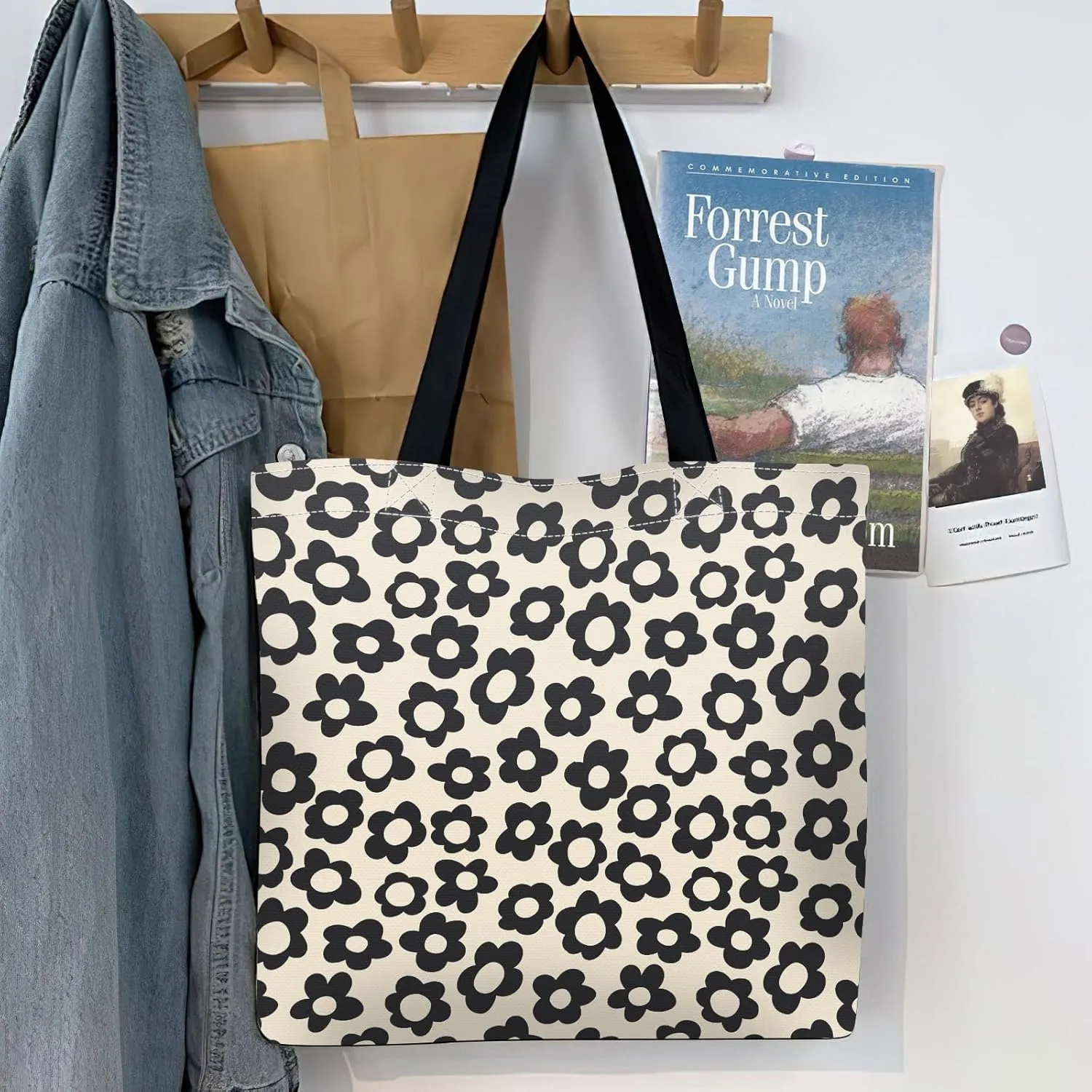 Canvas Tote Bag for Women，Cute Heavy-Duty Shoulder Bag with Zipper Pocket -Travel Tote for Grocery, Gym,Shopping