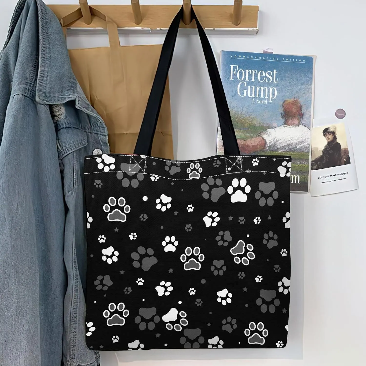 Canvas Tote Bag for Women，Cute Heavy-Duty Shoulder Bag with Zipper Pocket -Travel Tote for Grocery, Gym,Shopping