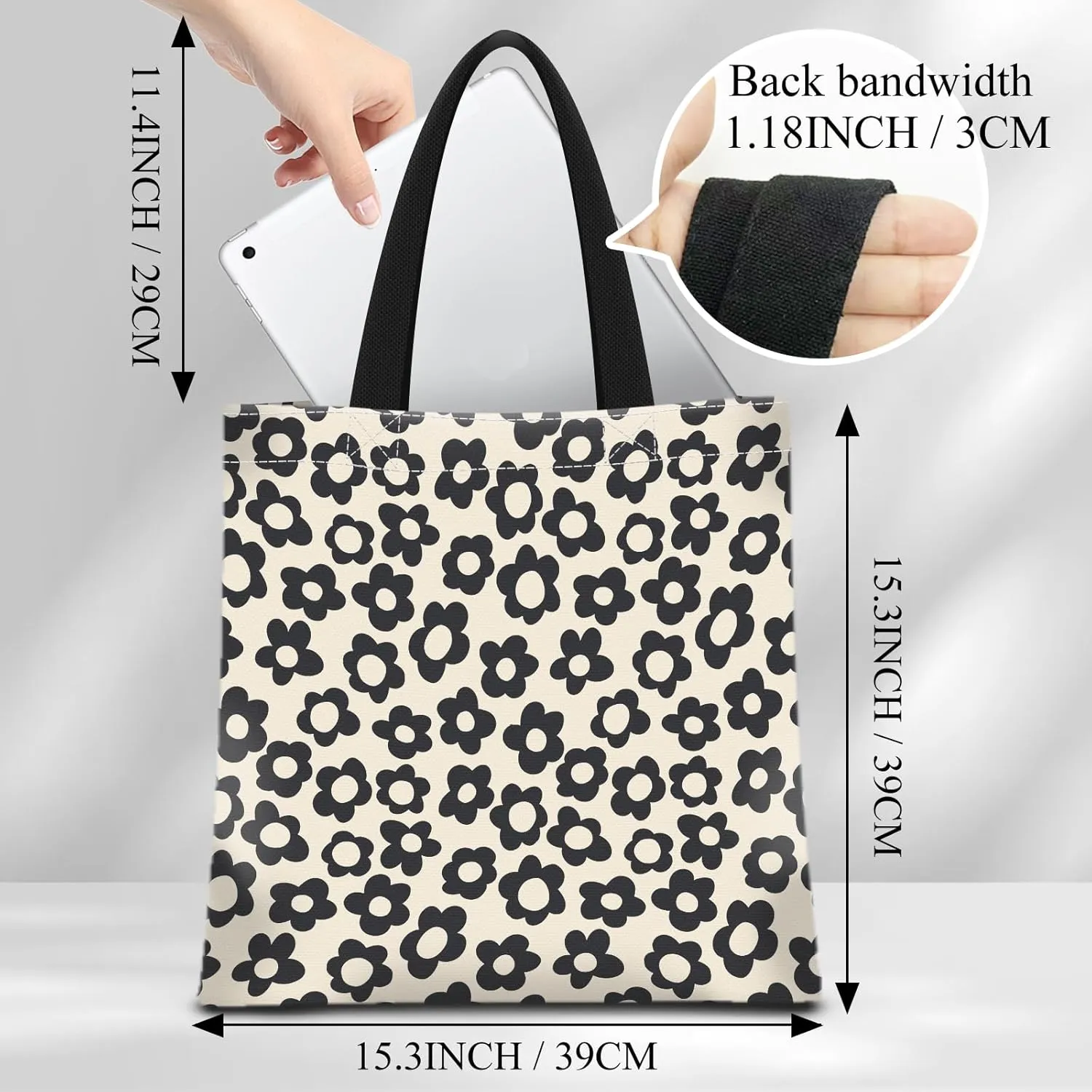 Canvas Tote Bag for Women，Cute Heavy-Duty Shoulder Bag with Zipper Pocket -Travel Tote for Grocery, Gym,Shopping