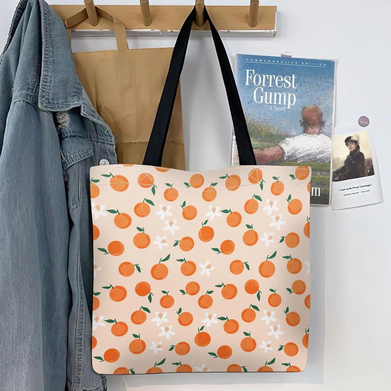 Canvas Tote Bag for Women，Cute Heavy-Duty Shoulder Bag with Zipper Pocket -Travel Tote for Grocery, Gym,Shopping