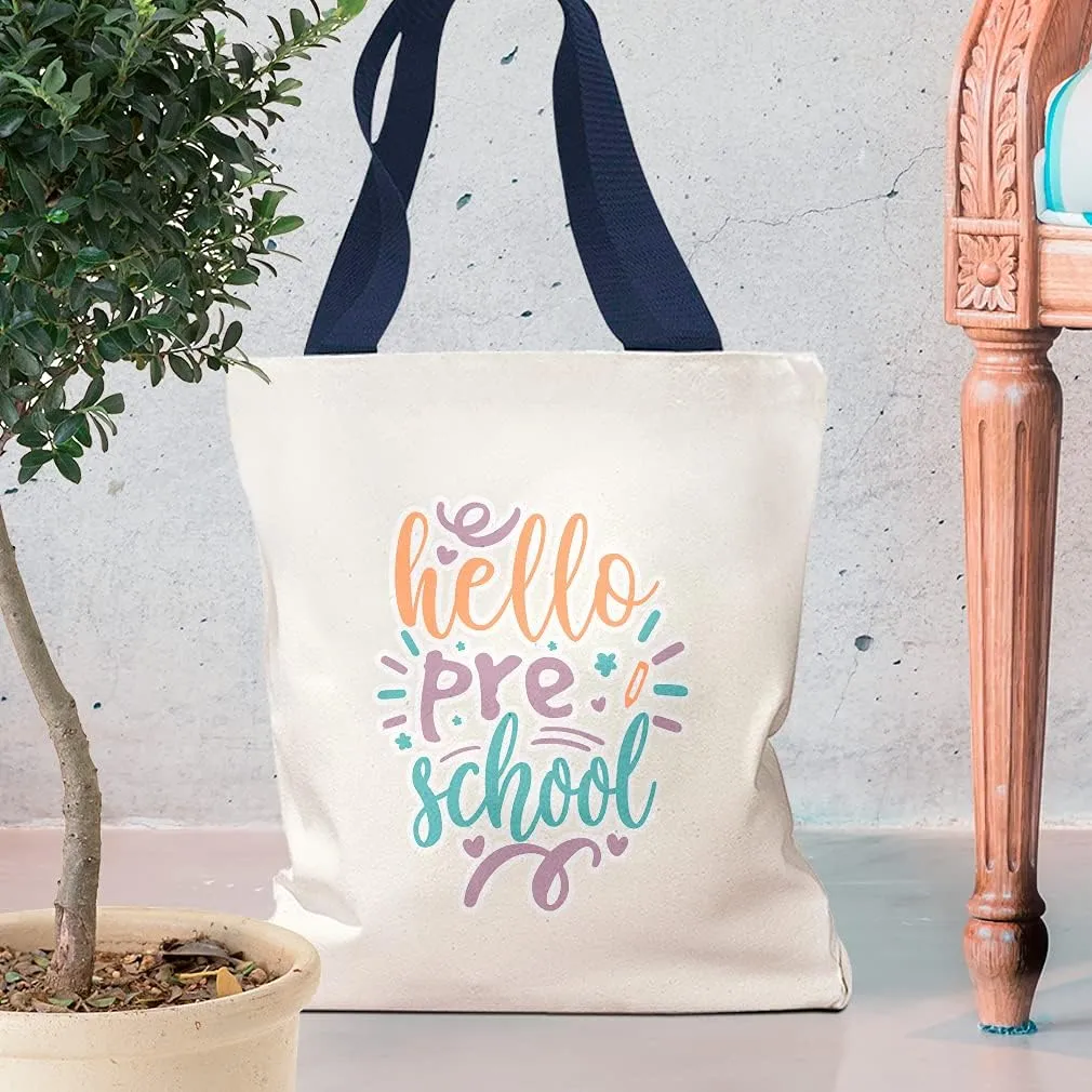 Canvas Tote Reusable Shopping Bag Hello Back to pre School Grade Beach Bags for Women Loyal