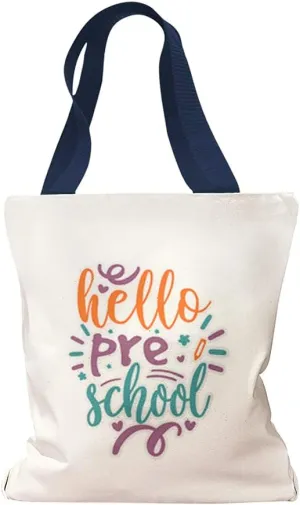Canvas Tote Reusable Shopping Bag Hello Back to pre School Grade Beach Bags for Women Loyal