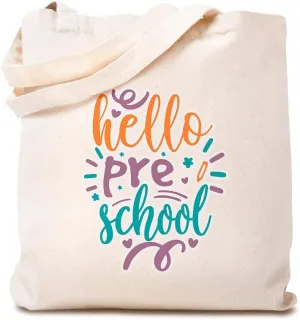 Canvas Tote Reusable Shopping Bag Hello Back to pre School Grade Beach Bags for Women Loyal