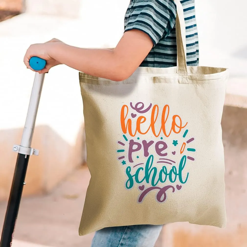 Canvas Tote Reusable Shopping Bag Hello Back to pre School Grade Beach Bags for Women Loyal