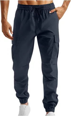 Cargo Pants for Men Elastic Waist Work Athletic Joggers with Pockets Lightweight Outdoor Military Combat Trousers