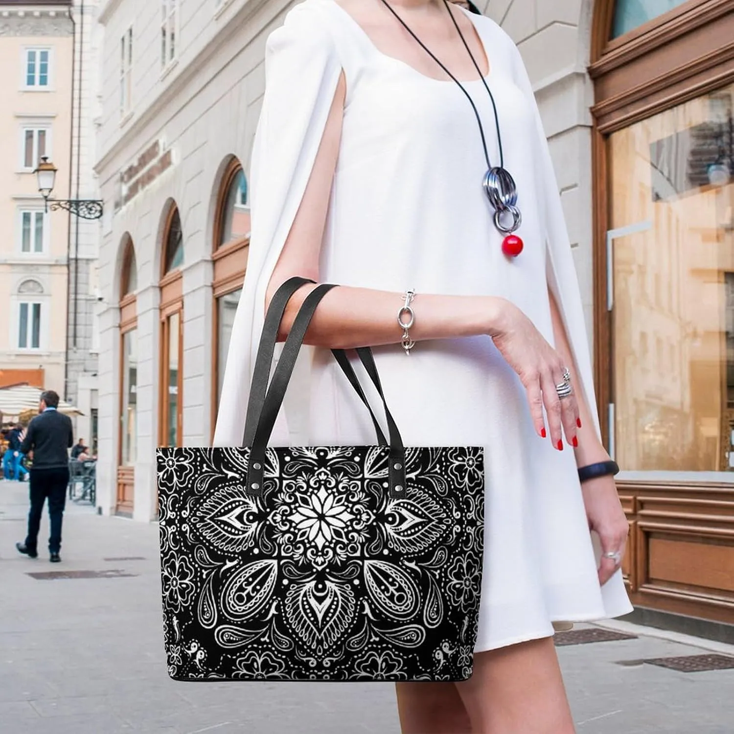 Cartoon Mushrooms A Leather Handbag with Large Capacity And Portability