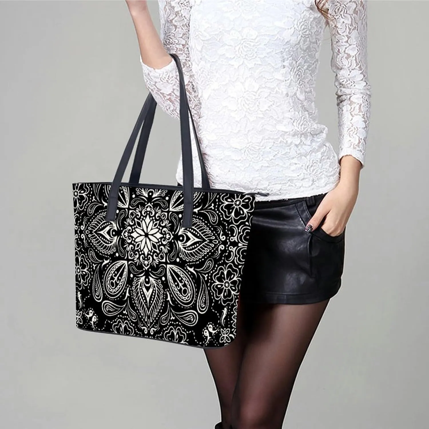 Cartoon Mushrooms A Leather Handbag with Large Capacity And Portability