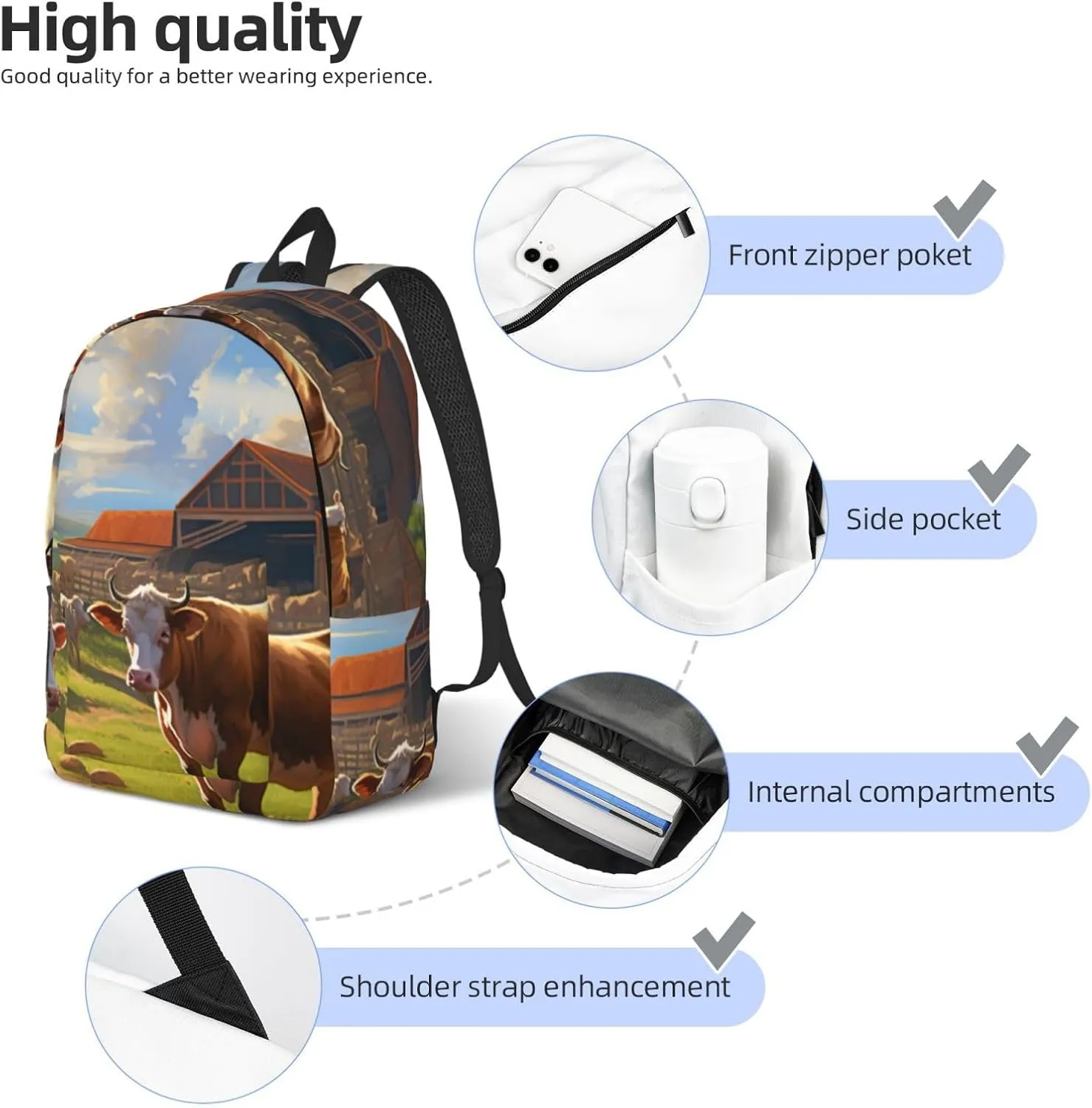 Cattle Farm Sanctuary Canvas Casual Lightweight Duffel Bag, Fashion Duffel Bag, Unisex Travel Backpack