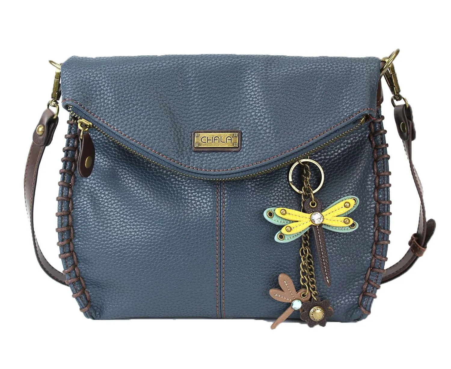 Chala Charming Crossbody Bag - Flap Top and Metal Key Charm in Navy Blue, Cross-Body or Shoulder Purse