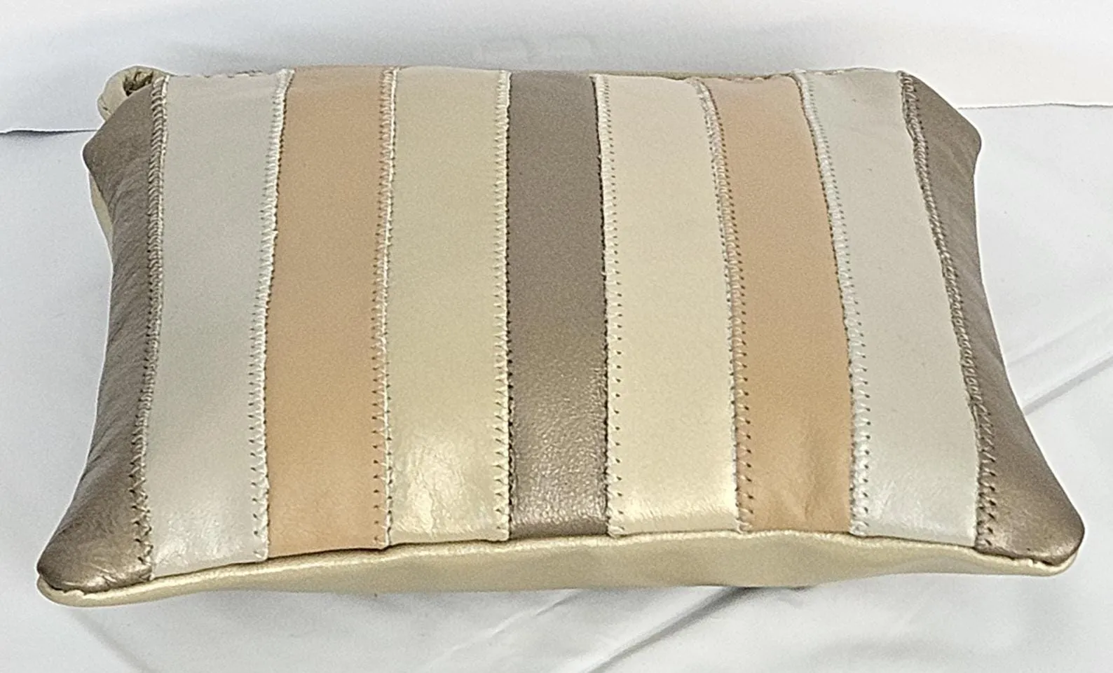 Champagne with 4 mix color Zigzag stich Crossbody Handbag#TR3302C4c-Z,Purses for girls,women,Universal Use Genuine Leather. Made in USA.