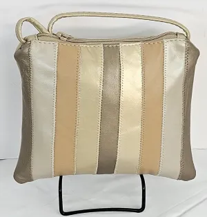 Champagne with 4 mix color Zigzag stich Crossbody Handbag#TR3302C4c-Z,Purses for girls,women,Universal Use Genuine Leather. Made in USA.