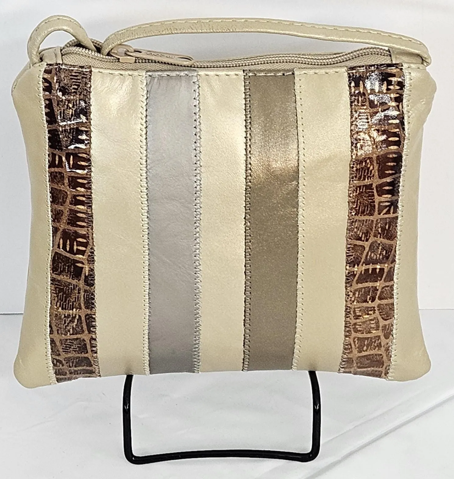 Champagne with Bronx,mocha,Tan matlice To  Zigzag stich Crossbody Handbag#TR3302cbmt-Z,Purses,Universal Use Genuine Leather. Made in USA.