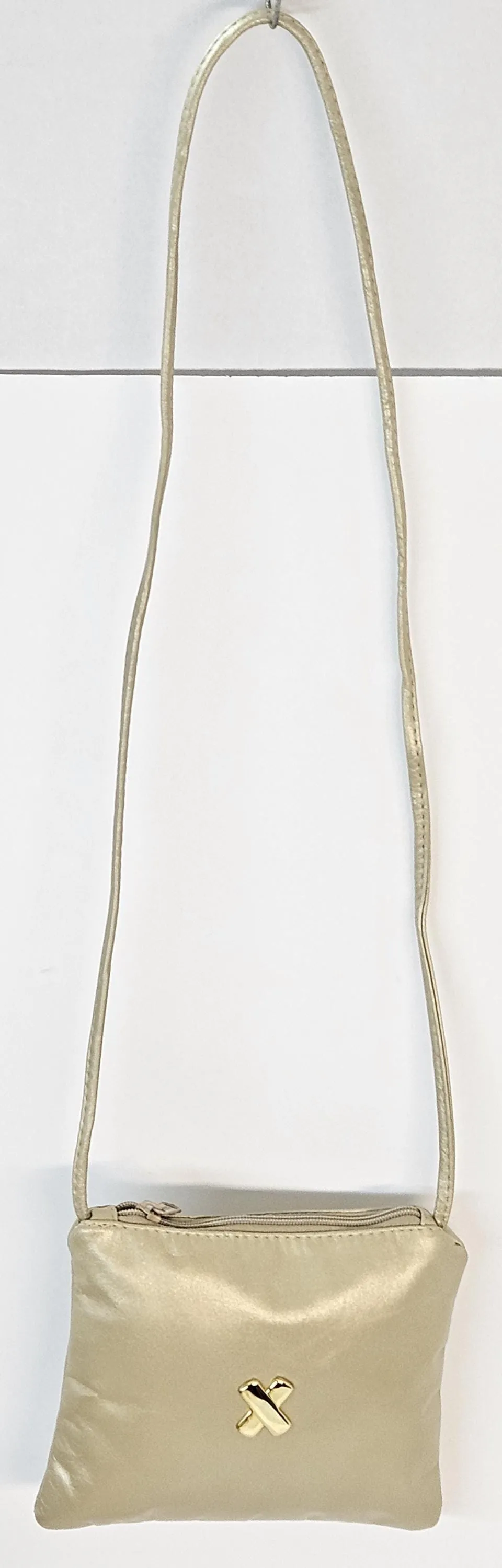Champagne with gold matel X,Crossbody Handbag#TR3302Cg-X,Purses for girls, Genuine Leather. Made in USA