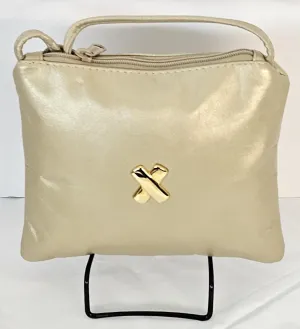 Champagne with gold matel X,Crossbody Handbag#TR3302Cg-X,Purses for girls, Genuine Leather. Made in USA