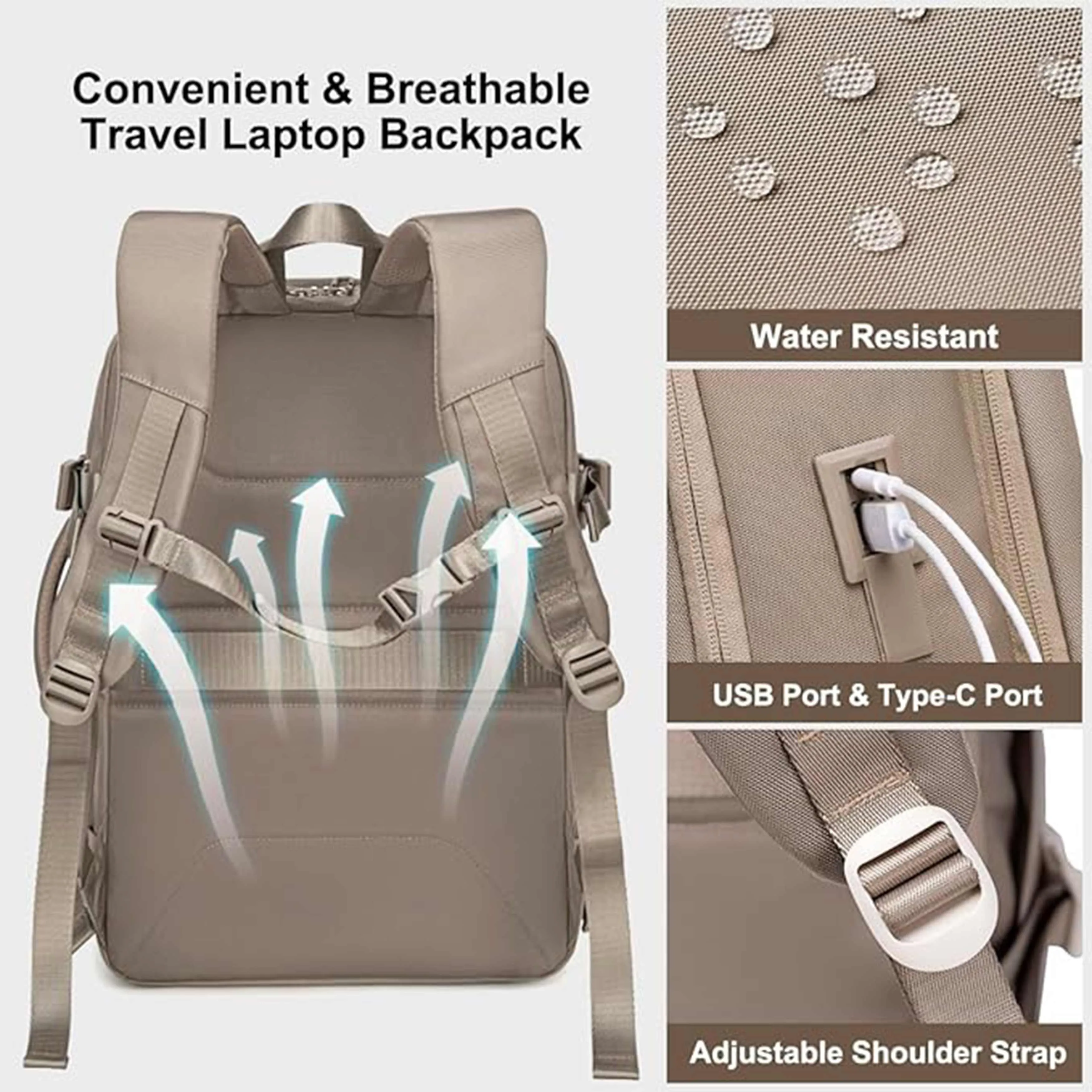 Chantria Expandable Premium Travel Backpack Water Resistant Multifunctional Backpack with Built in USB port and Headphone Jack for Women, CB00606