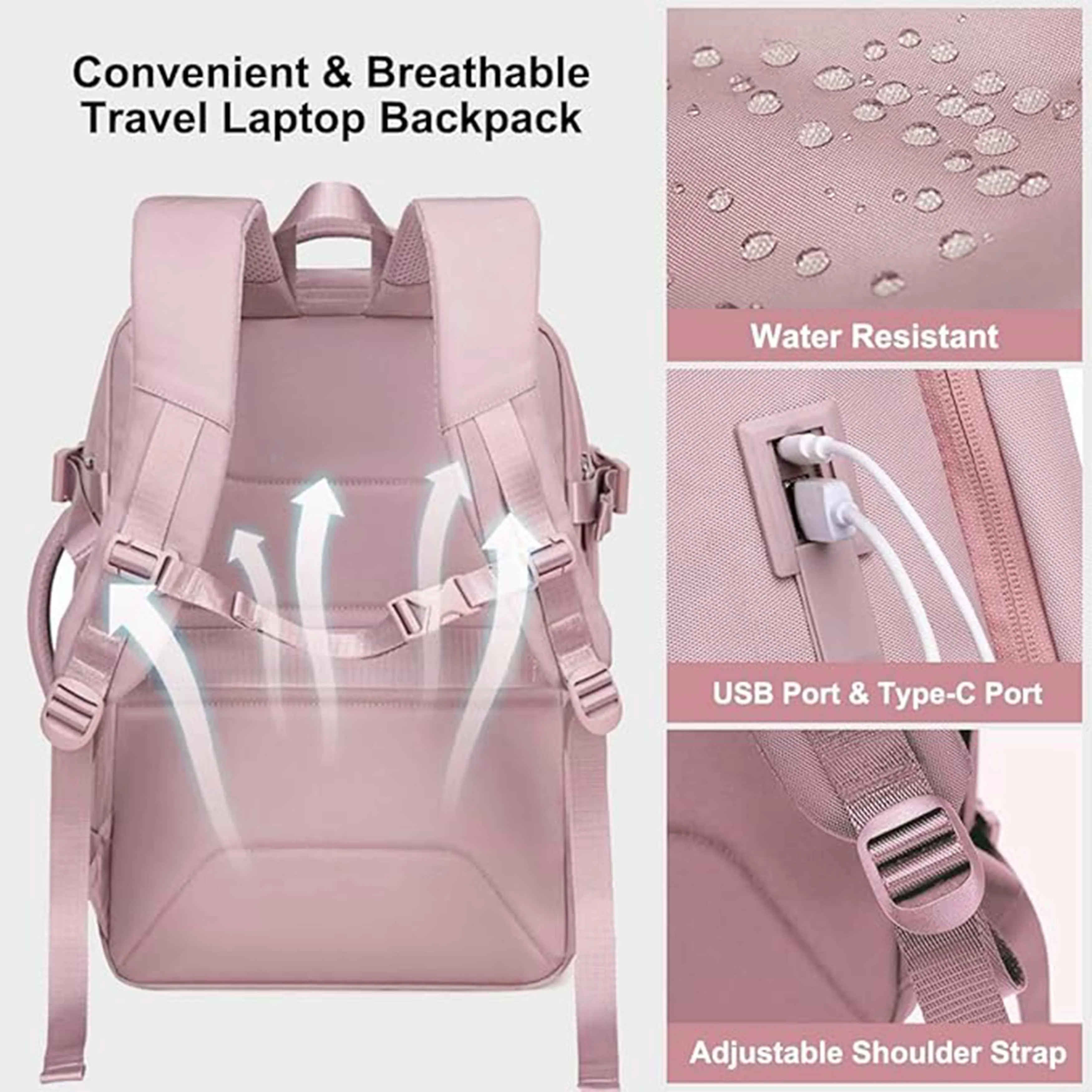Chantria Expandable Premium Travel Backpack Water Resistant Multifunctional Backpack with Built in USB port and Headphone Jack for Women, CB00606