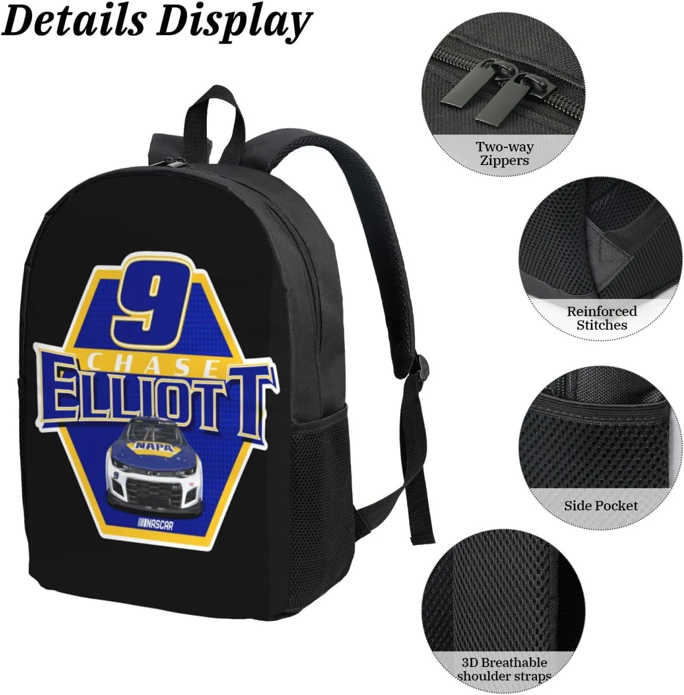 Chase-Elliott-Car-9 Backpack Work Rucksack Computer Bag 17 Inch Travel Backpack Gym Bags