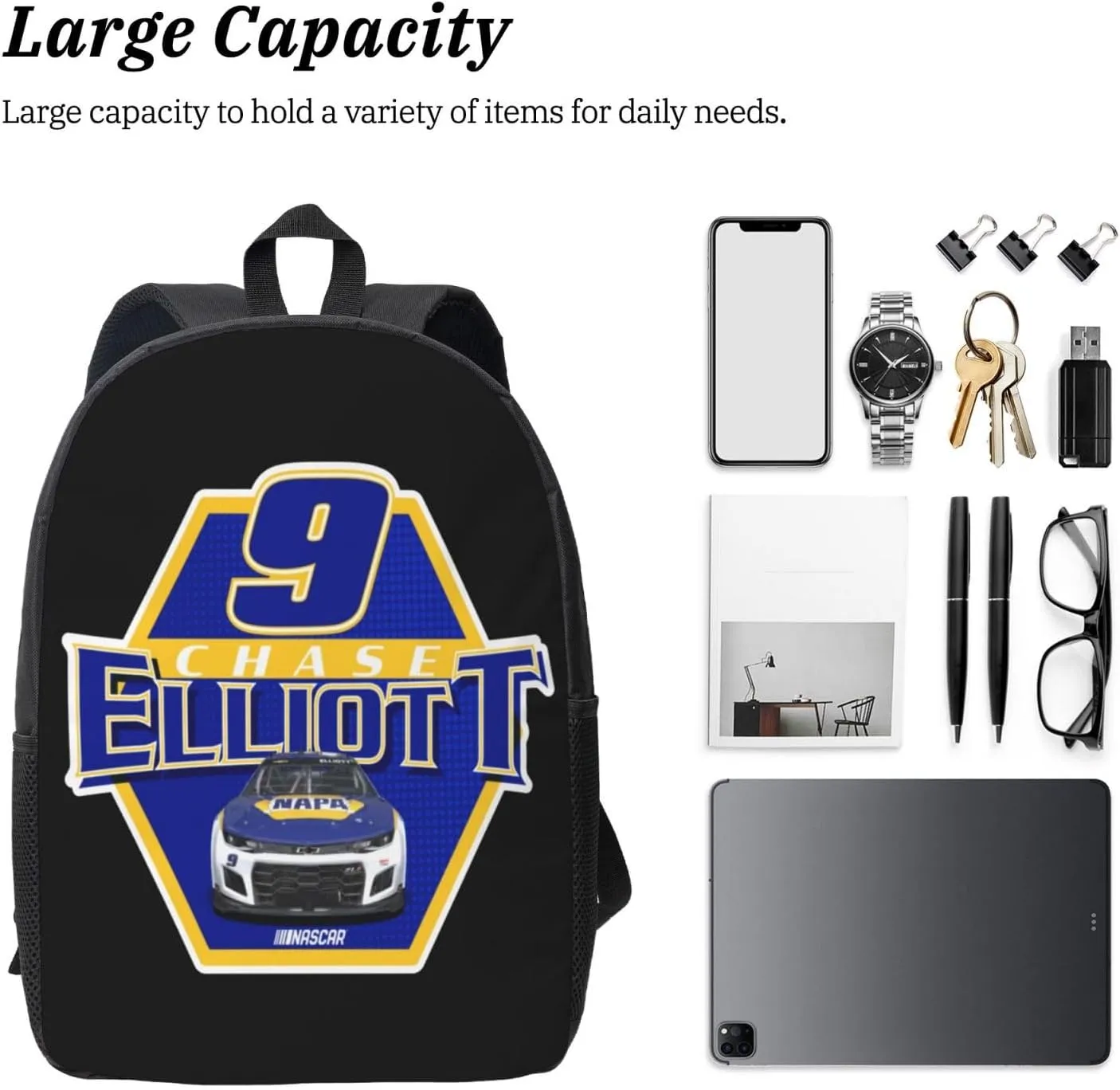 Chase-Elliott-Car-9 Backpack Work Rucksack Computer Bag 17 Inch Travel Backpack Gym Bags