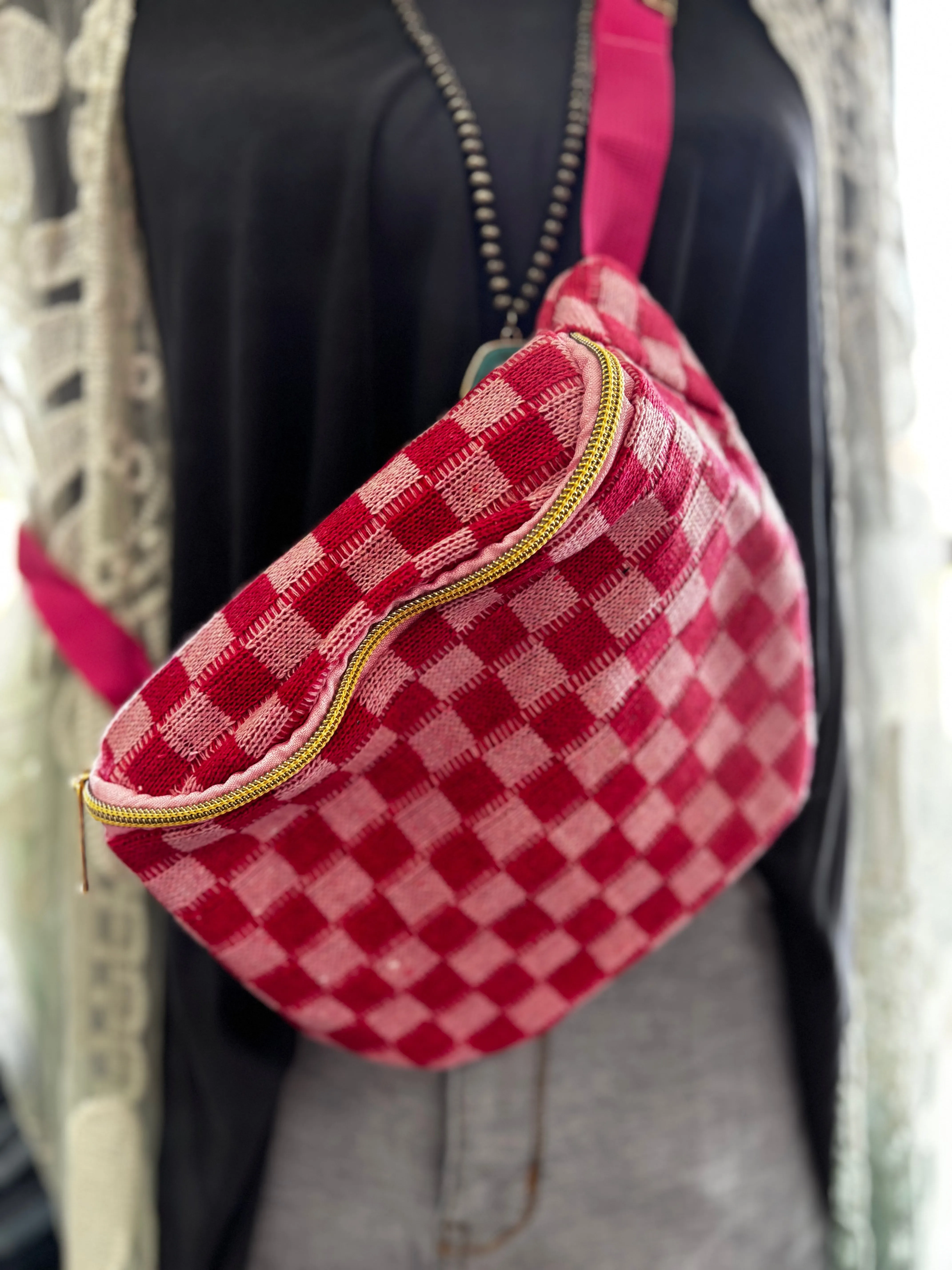 Checkered Knitted Belt Bag