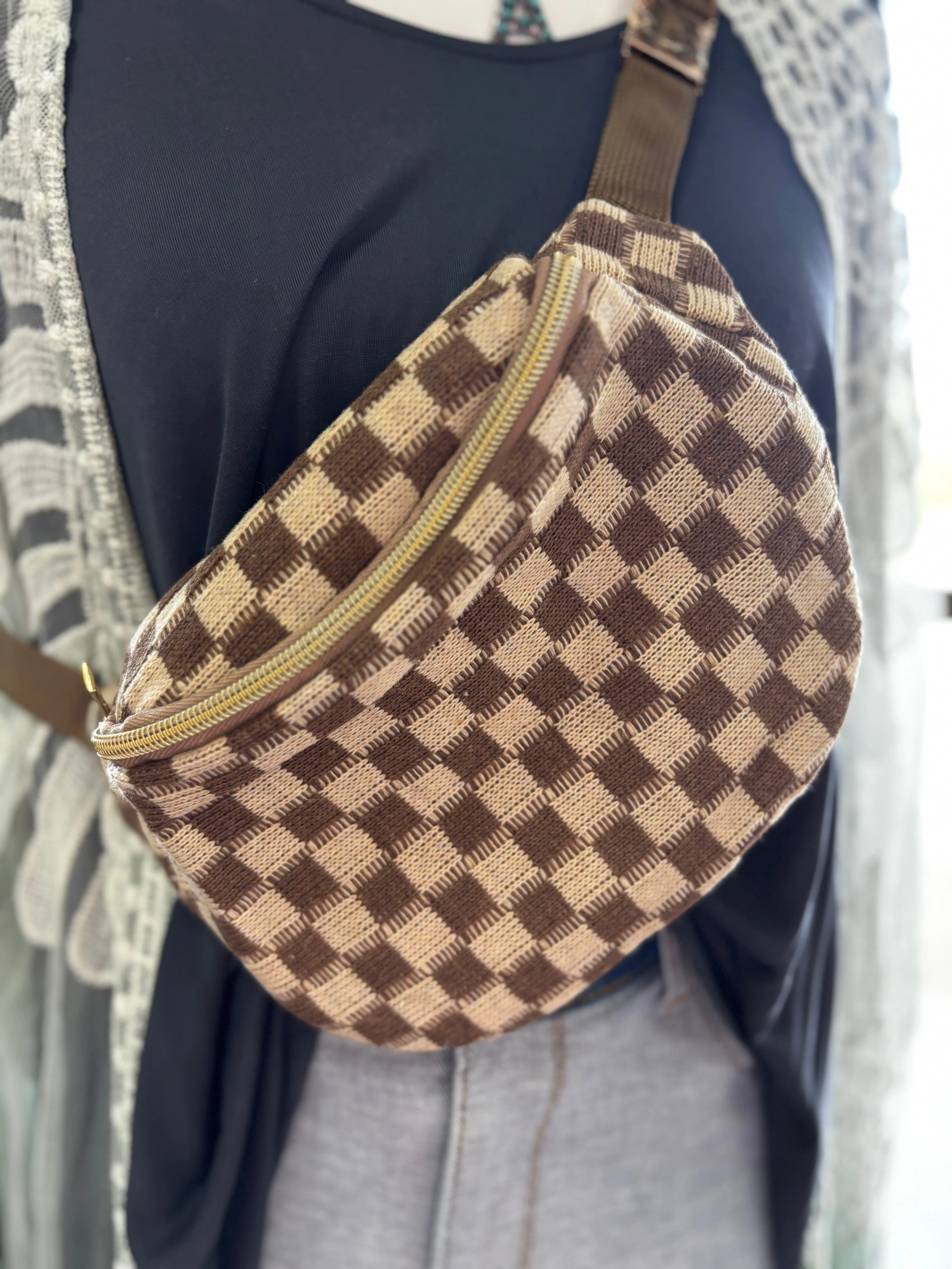 Checkered Knitted Belt Bag