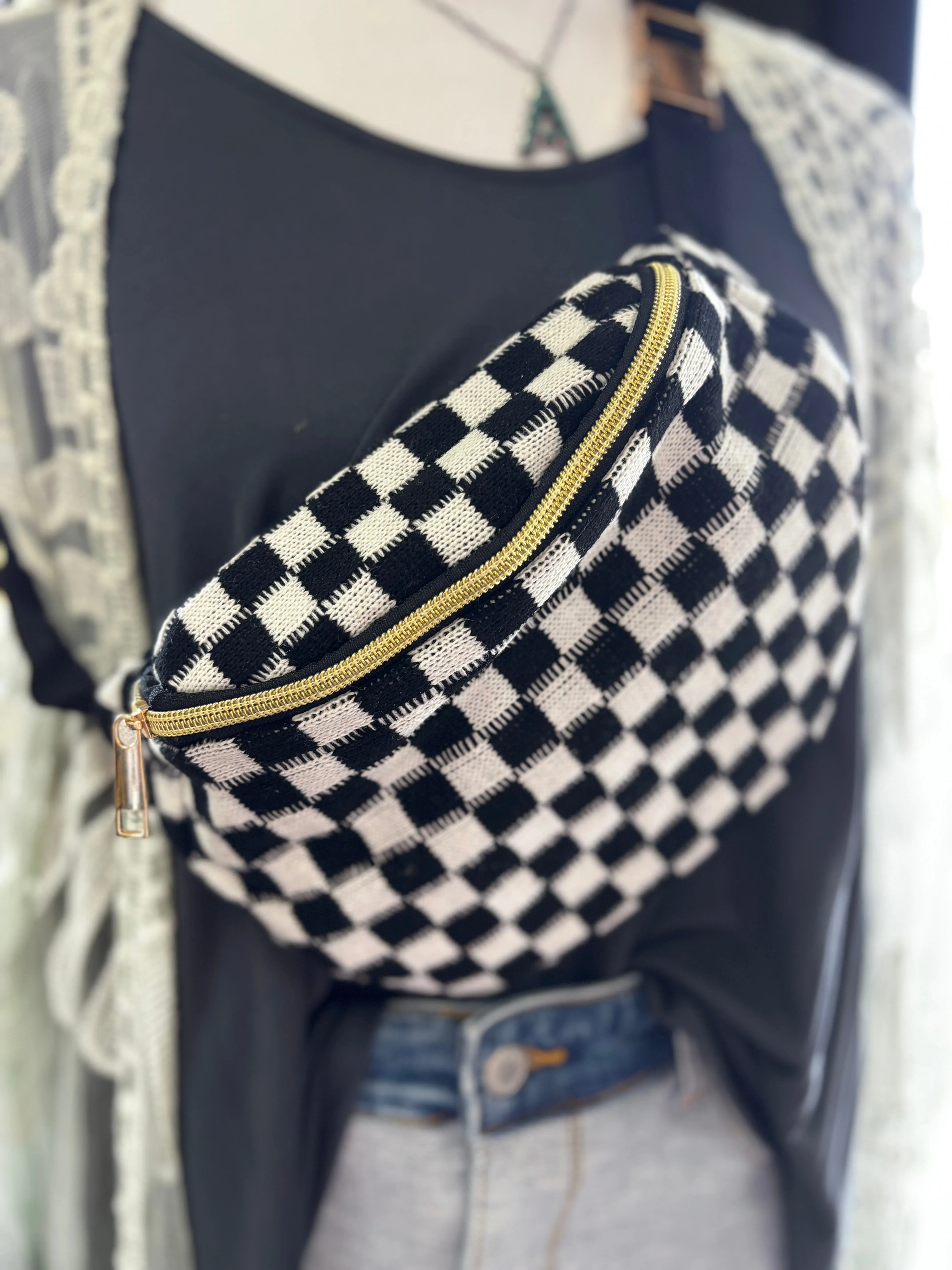 Checkered Knitted Belt Bag