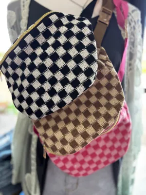 Checkered Knitted Belt Bag