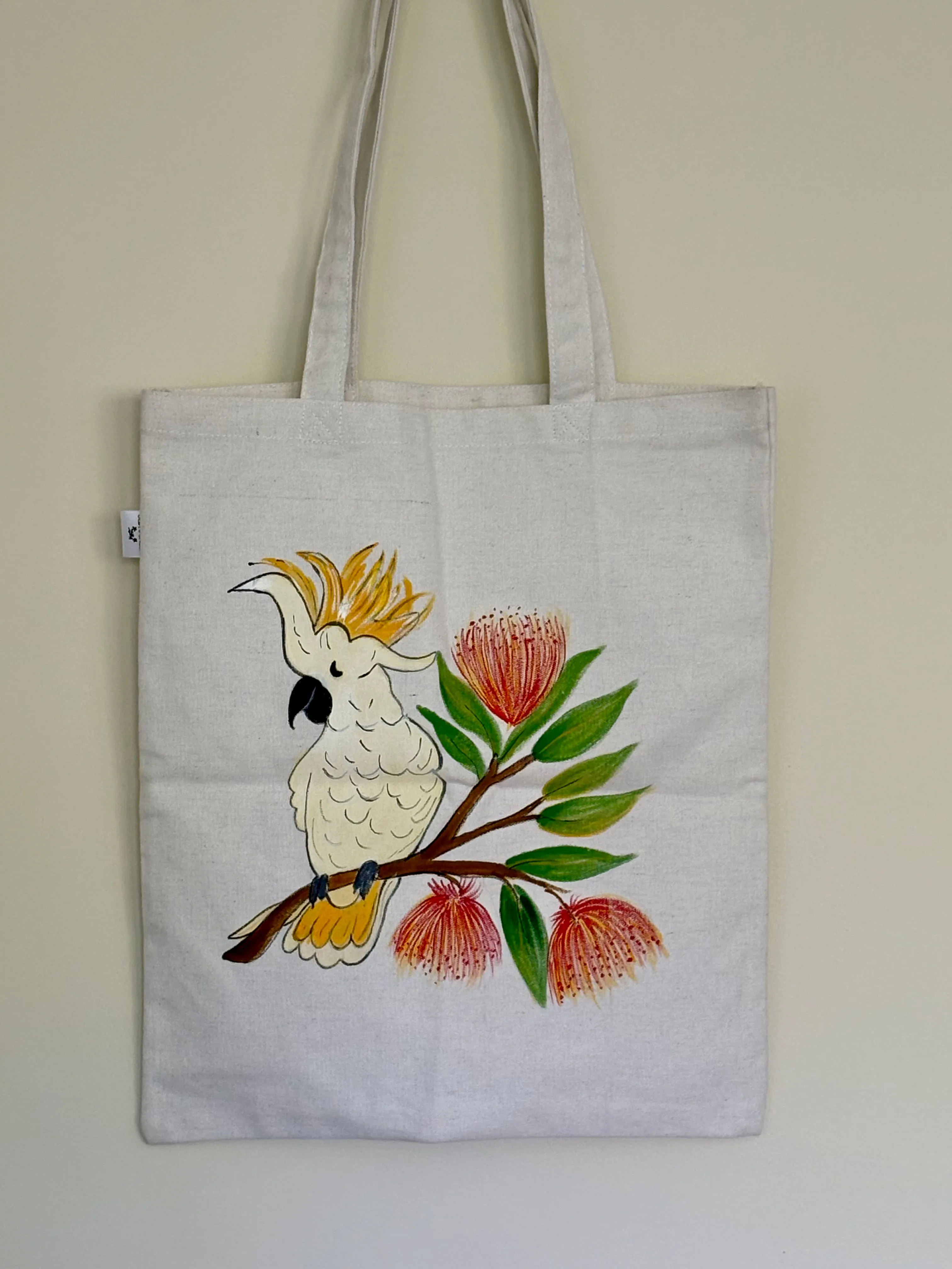 Cheeky Cockatoo - Hand Painted, Canvas Tote Bag