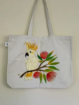 Cheeky Cockatoo - Hand Painted, Canvas Tote Bag