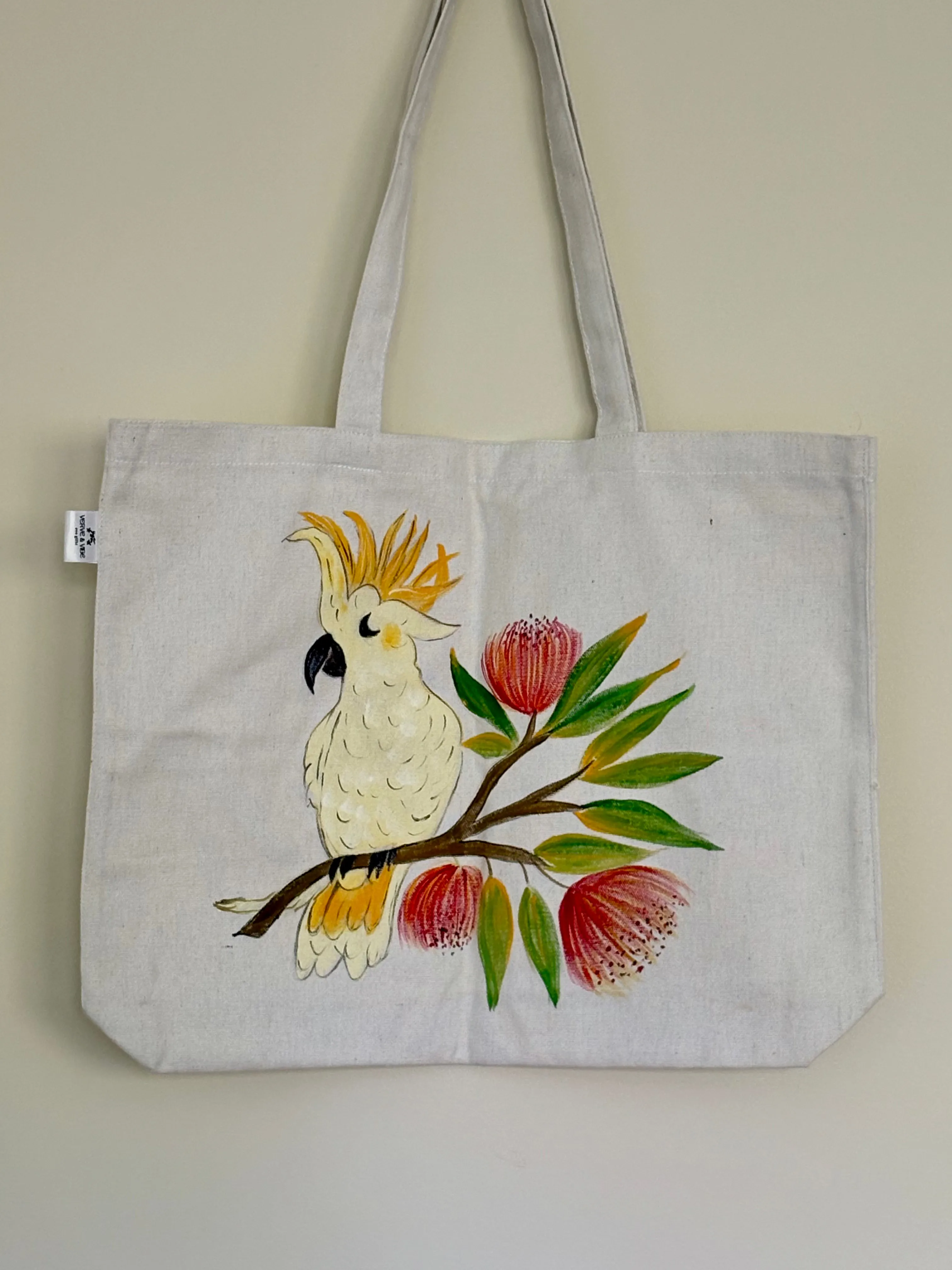 Cheeky Cockatoo - Hand Painted, Canvas Tote Bag