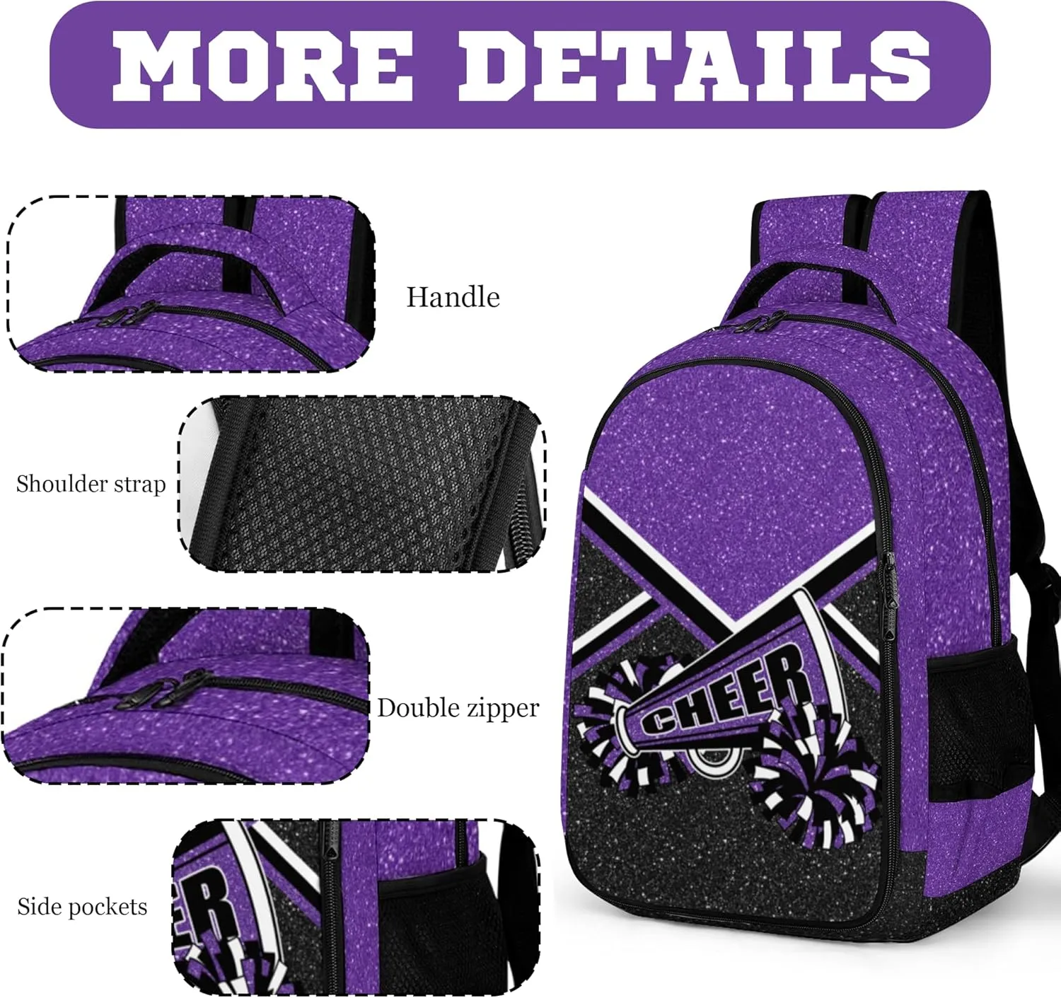 Cheer Backpack for Cheerleader, Cheerleading Gifts for Teams, Women (Purple)
