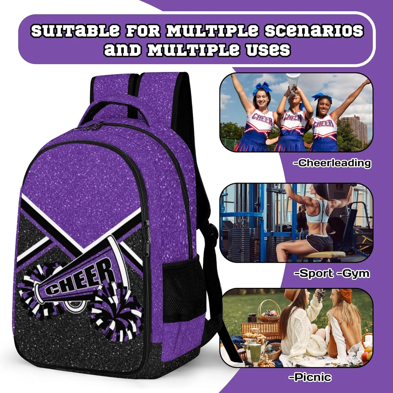 Cheer Backpack for Cheerleader, Cheerleading Gifts for Teams, Women (Purple)