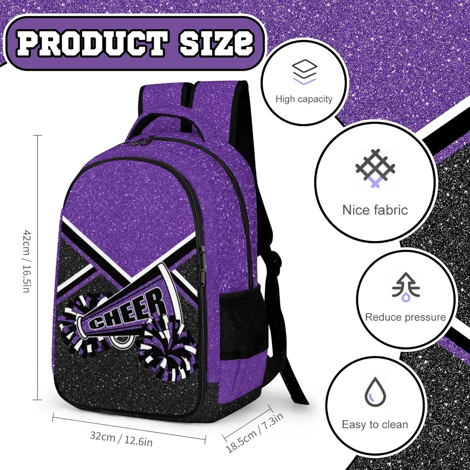 Cheer Backpack for Cheerleader, Cheerleading Gifts for Teams, Women (Purple)