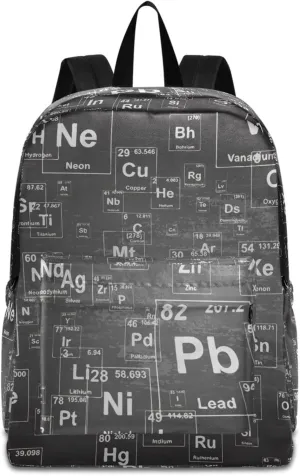 Chemical Element Black Large Portable Laptop Backpack, Fit 16.5 Inch Notebook Durable Travel Bag for Boys Girls School Bookbag Work