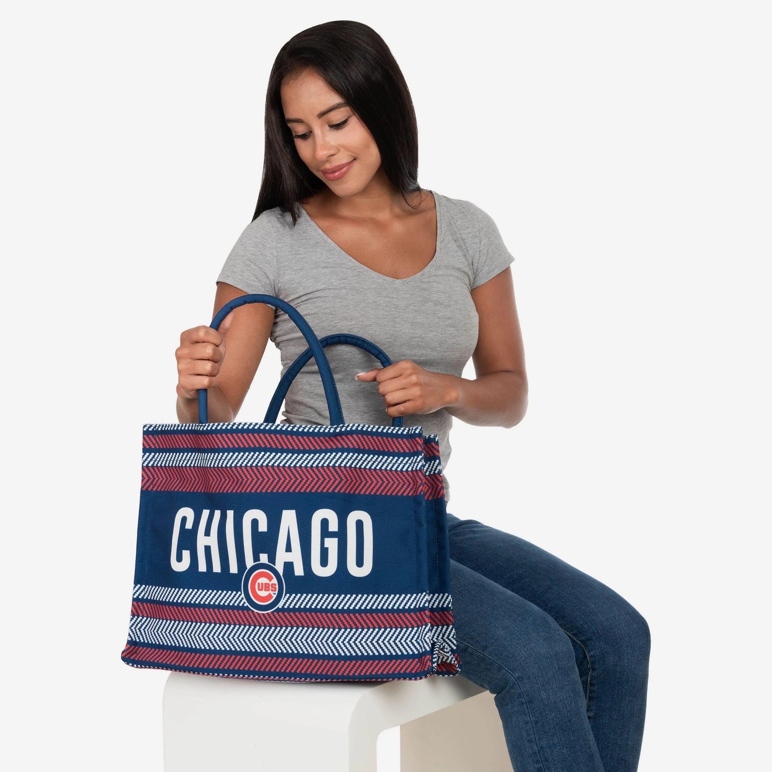 Chicago Cubs Stitch Pattern Canvas Tote Bag