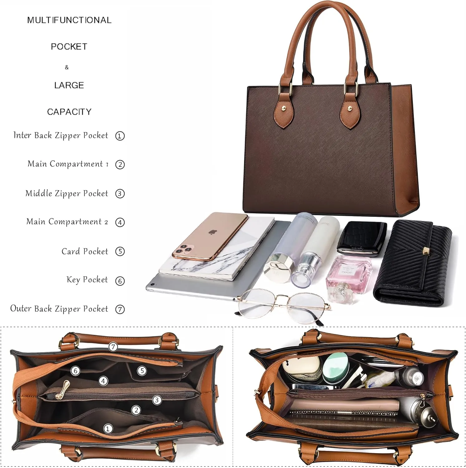 CHICAROUSAL Crossbody Purses and Handbags for Women PU Leather Tote Top Handle Satchel Shoulder Bags