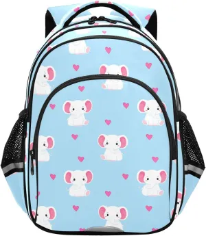 CHIFIGNO Cute White Elephants Light Blue Kids School Backpack Travel Book Bag Girls Boys Casual Daypack Backpacks with Reflective Stripes