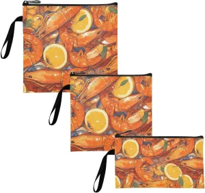 Chinese Spicy Crayfish Lemon Red 3 Pcs Reusable Zipper Snack Bags Portable Lunch Tote Bag for Picnic Work Travel Office loncheras para mujer