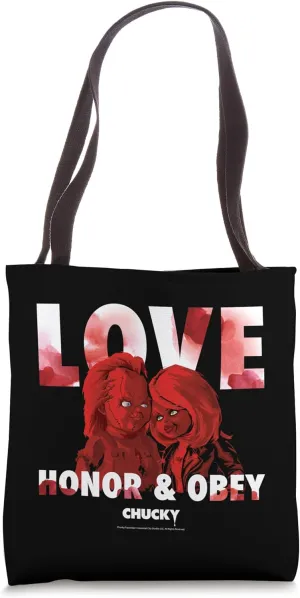 Chucky & Tiffany Blood Stained Love Honor Obey Tote Bag