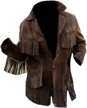Classyak Men's Western Cowboy Suede Jacket Suede Brown