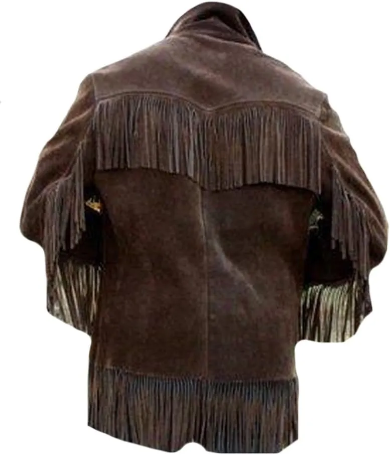 Classyak Men's Western Cowboy Suede Jacket Suede Brown