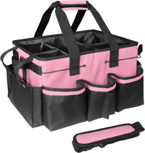 Cleaning Bags for Housekeepers, Large Cleaning Supplies Organizer with Handles & Shoulder Strap, Cleaning Caddy Bag with Foldable Divider for Cleaners, Car Horse Cleaning Bag(Pink)